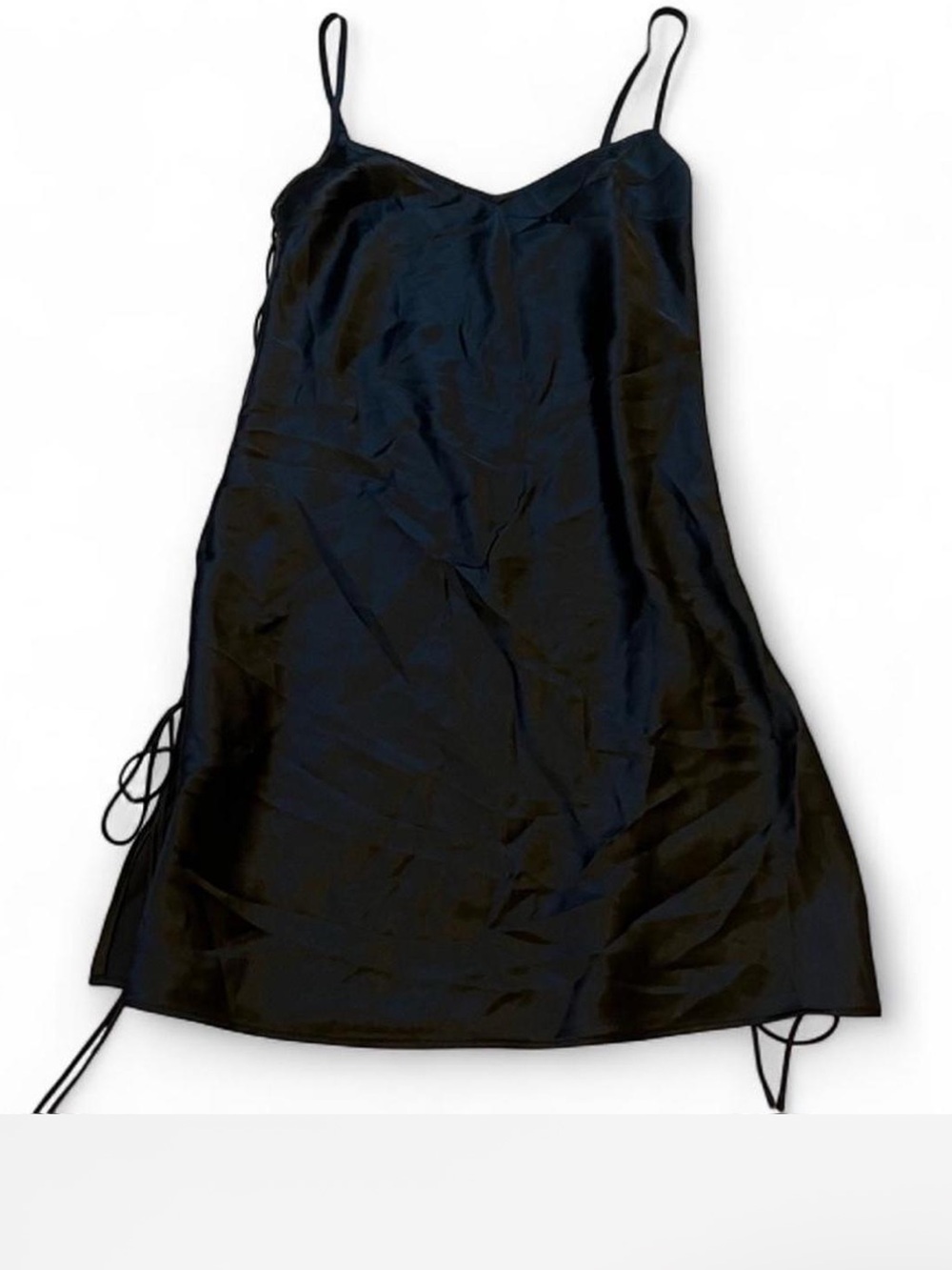 Vintage Y2K Victoria's Secret XS Black Chemise / Satin Slip with Side Cut-Out